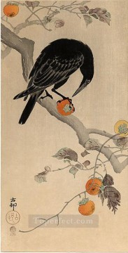 Ohara Koson Painting - crow eating a persimmon Ohara Koson Shin hanga